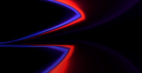 Dark background and neon light lines. Blank neon background.