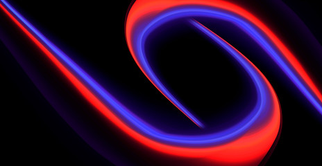 Dark background and neon light lines. Blank neon background.