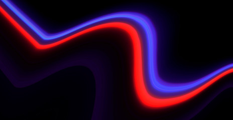Dark background and neon light lines. Blank neon background.