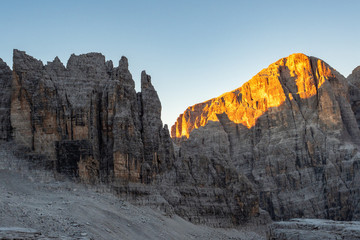 Brenta Dolomites in sunrise light, Italy, Europe