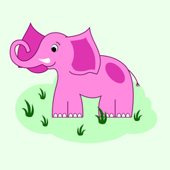 Funny pink elephant in top-hat. Cartoon hand drawing illustration