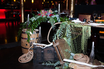 Decor in a restaurant on a pirate theme