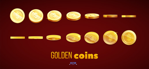 A set of gold coins. Realistic ten coins from different angles of view. For your online casino design