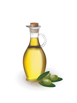 Olive oil in a jar with a fresh olives, vector