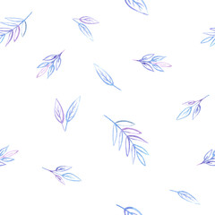 Floral nature elements plants blue and purple seamless pattern watercolor