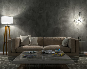 Night interior with white colored lights
