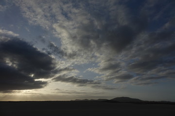 Sunset over the sand dunes in the Natural Park in Fuerteventura,Canary Islands,Spain.