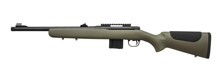 Green hunting rifle isolated on white