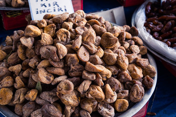 Dried fruit mix on the market. Colored dried fruit in the store. Juicy and sweet snack of nuts. Famous oriental traditional sweetness delight
