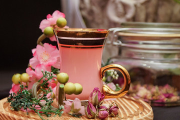 Rose flavored hot drink side view