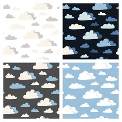 Set of seamless patterns with clouds in different colors.
