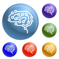 Future brain icons set vector 6 color isolated on white background