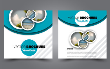 Square flyer template. Simple brochure design. Poster for business, education, advertisement, banner, ad banner. Blue color. Vector illustration.