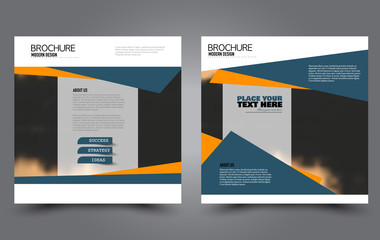 Obraz premium Square flyer template. Simple brochure design. Poster for business, education, advertisement, banner, ad banner. Blue and orange color. Vector illustration.