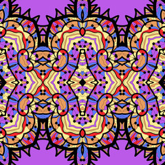 ethnic seamless pattern background in violet and blue colors, vector illustration