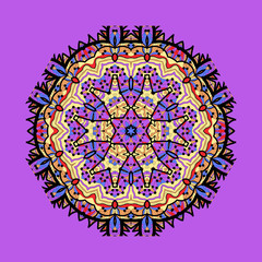 Violet seamless outlined mandala. Unusual tribal design element. Abstract art ornament. Fantasy snowflake