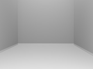 Grey walls and white floor. Empty room. 3D rendering