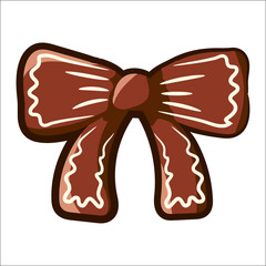 Brown Bow-knot in the form of Christmas Gingerbread. Icon. Sketch. Symbol. Sign. Stock Vector Illustration. Transparent. White Isolated.