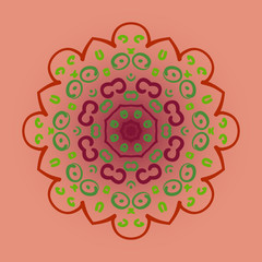 Simple mandala flower in green and red tones