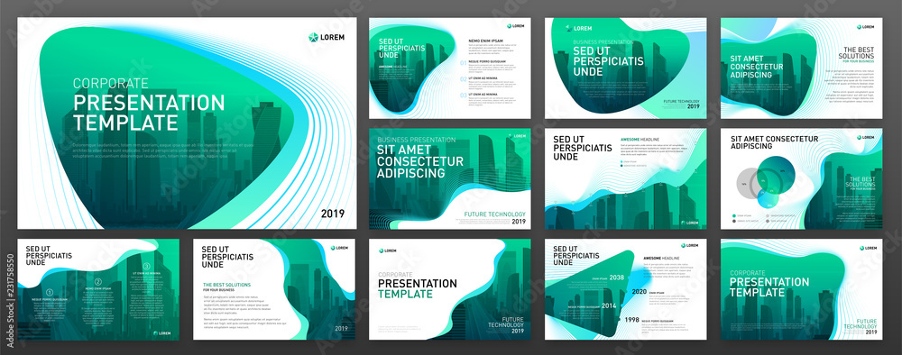 Wall mural powerpoint presentation templates set for real estate. use for powerpoint presentation background, b