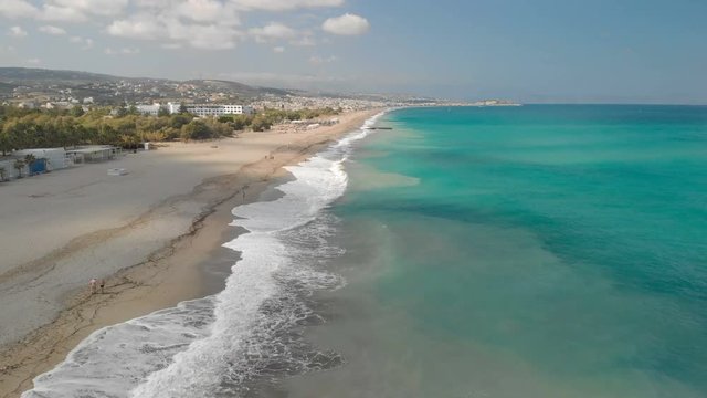 Missiria beach on Crete island near Rethymno with azure clear water, Greece, Europe. Crete is the largest and most populous of the Greek islands. 