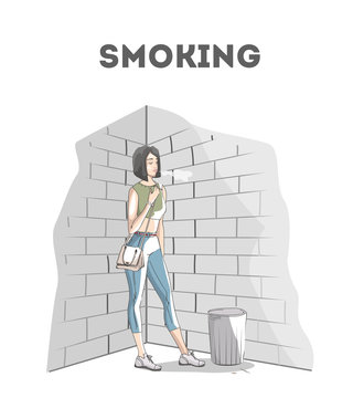 The woman holding a cigarette and smoking