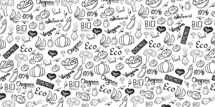Vegetarian banner with Hand-draw doodle backgrounds. Vector illustration.