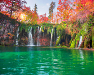 Plitvice waterfalls in the fall