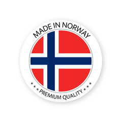 Modern vector Made in Norway label isolated on white background, simple sticker with Norwegian colors, premium quality stamp design, flag of Norway