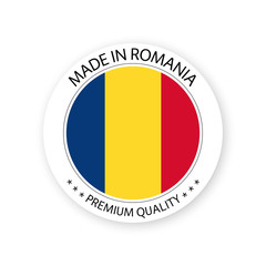 Fototapeta premium Modern vector Made in Romania label isolated on white background, simple sticker with Romanian colors, premium quality stamp design, flag of Romania