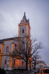 Fototapeta na wymiar Hluboka nad Vltavou, South Bohemian Region, Czech Republic - January 4, 2014: Church of Saint John of Nepomuk