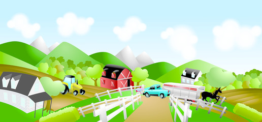 CMYK básico granja en el campo naturaleza camioneta para cavallos tractor