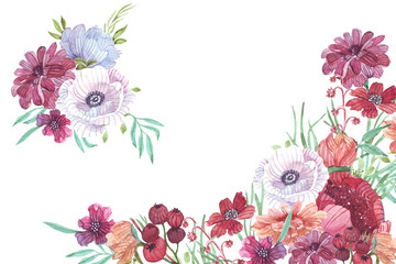panel kwiatowy w stylu retro ilustracja akwareli - 231761158