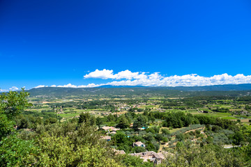 Fototapeta na wymiar Panorama of the countryside of the Luberon as seen from the village of Oppede-le-Vieux in Provence, France