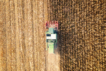 Harvesting corn in autumn Aerial skyline shot © radu79