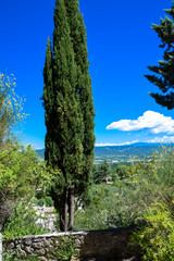 Panorama of the countryside of the Luberon as seen from the village of Oppede-le-Vieux in Provence, France