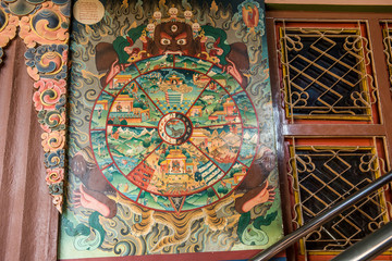Painting inside temple  Boudhanath , Kathmandu Nepal