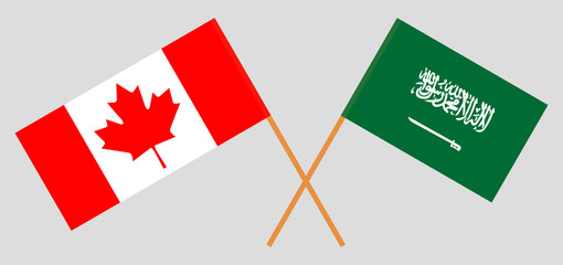 Kingdom Saudi Arabia and Canada. The KSA and Canadian flags. Official colors. Correct proportion. Vector
