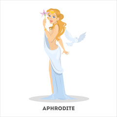 Aphrodite in white dress. Greek beautiful ancient goddess