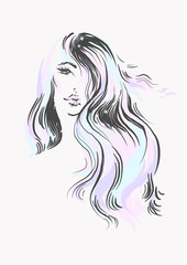 Fashion illustration. Portrait of a young beautiful Vector girl. Sketch model of Beauty face