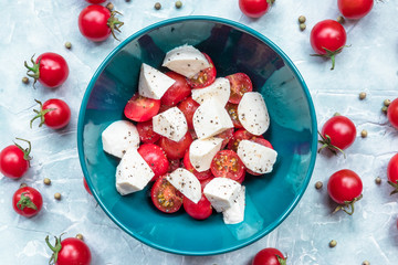 Italian food ingredients - mozzarella, basil tomatoes