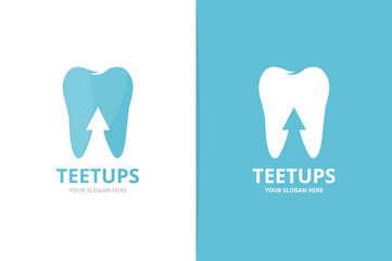 Vector tooth and arrow up logo combination. Dental and growth symbol or icon. Unique dentist and upload logotype design template.