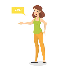 Woman with skin full of rash. Dermatology disease