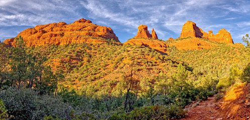 A composite panorama of Mitten Ridge in Sedona Arizona. This view is from the Munds Wagon Trail.