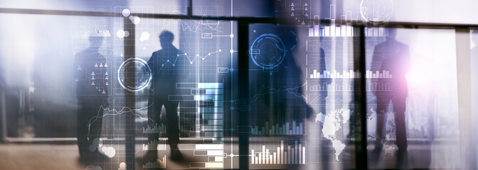 Business intelligence. Diagram, Graph, Stock Trading, Investment dashboard, transparent blurred background.