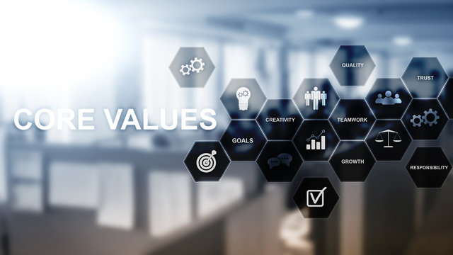 Core values concept on virtual screen. Business and finance solutions.
