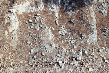 Eroded white rock surface partly covered with fallen pine needles
