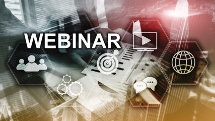 Webinar, Personal development and e-learning concept on blurred abstract background.