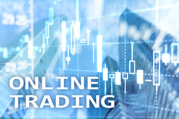 Online trading, FOREX, Investment concept on blurred business center background.