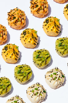 Bao dumplings on white background